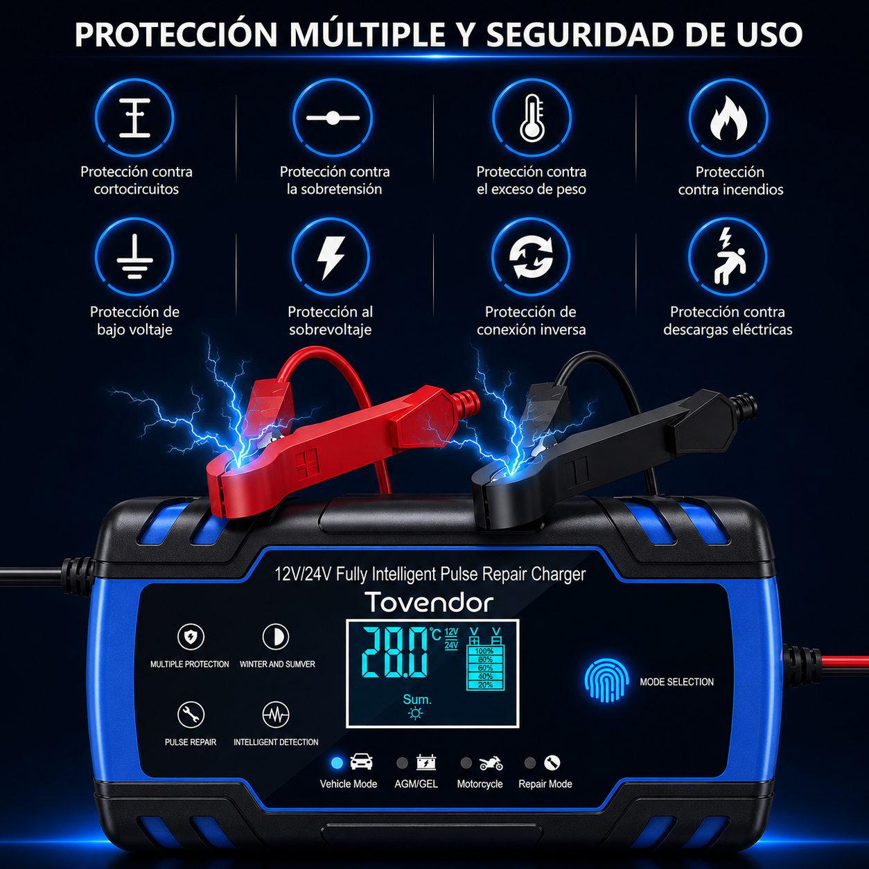 Cargador reparador de bateria auto