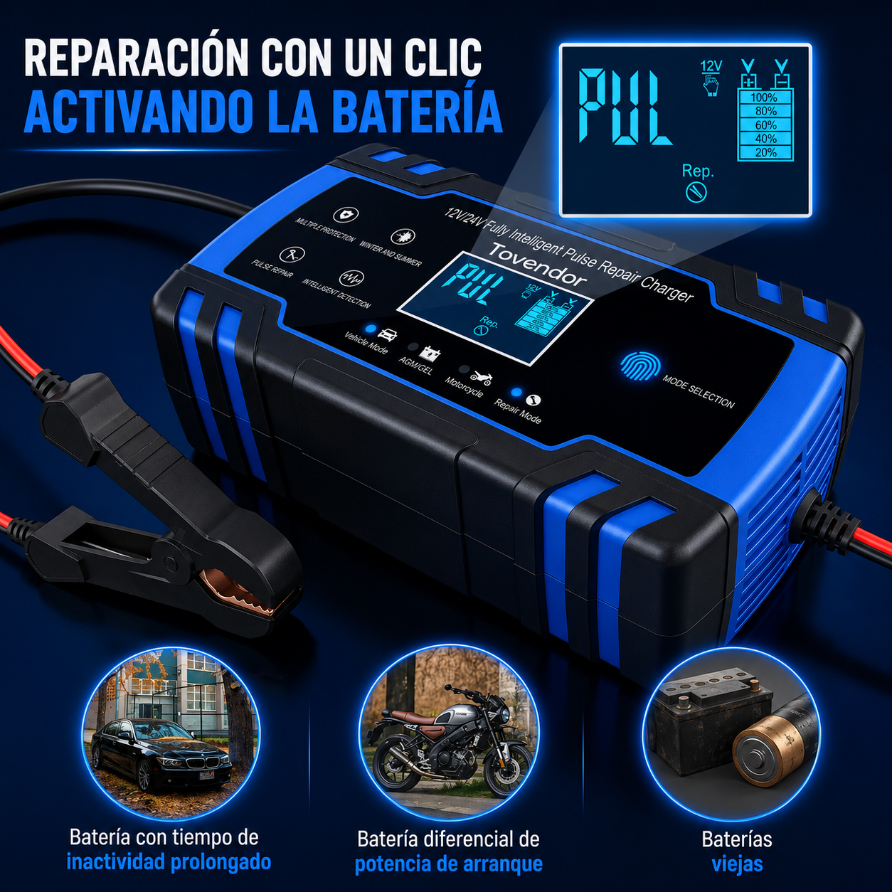 Cargador reparador de bateria auto